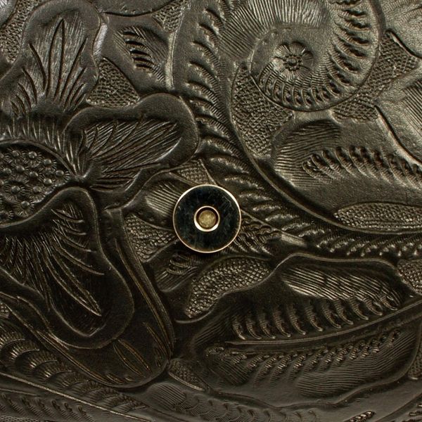 Alternate image for Ebony Black Leather Sling Bag with Embossed Floral Pattern Floral Ebony Tote