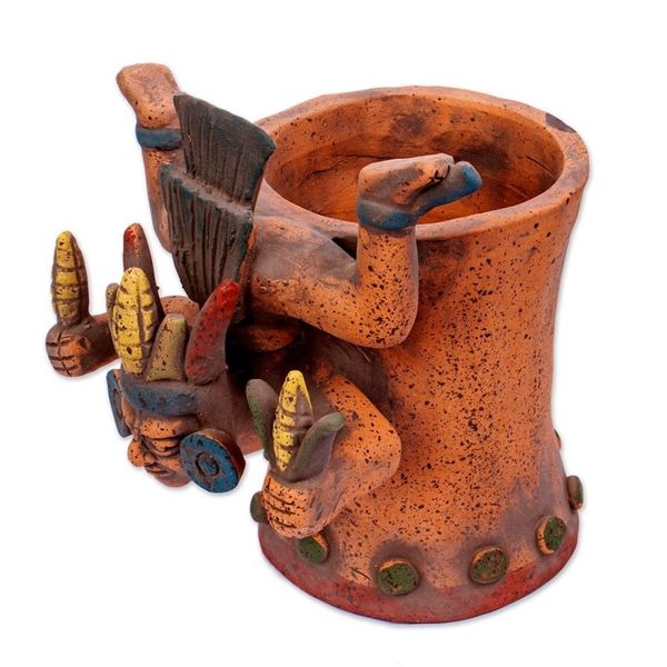 Alternate image for Signed Ceramic Aztec God with Maize Replica Vessel Descending God with Corn