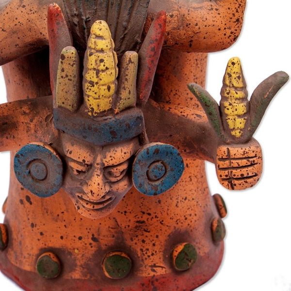Alternate image for Signed Ceramic Aztec God with Maize Replica Vessel Descending God with Corn