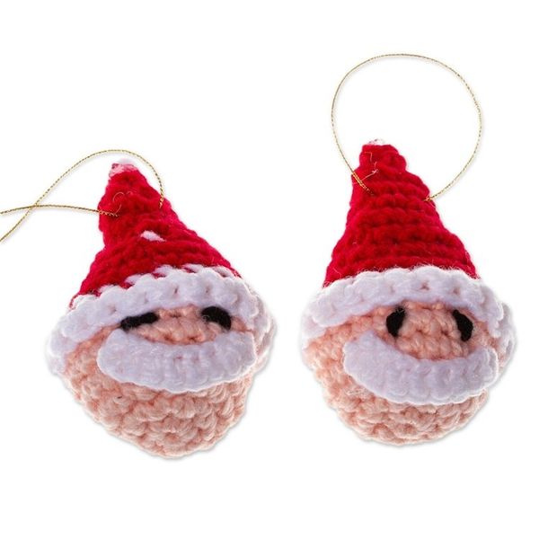 Alternate image for Hand Crocheted Santa Head Ornaments Pair Old-Fashioned Santa