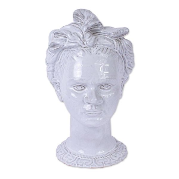 Alternate image for Mexico Signed Handcrafted White Ceramic Frida Kahlo Vase Portrait of Frida