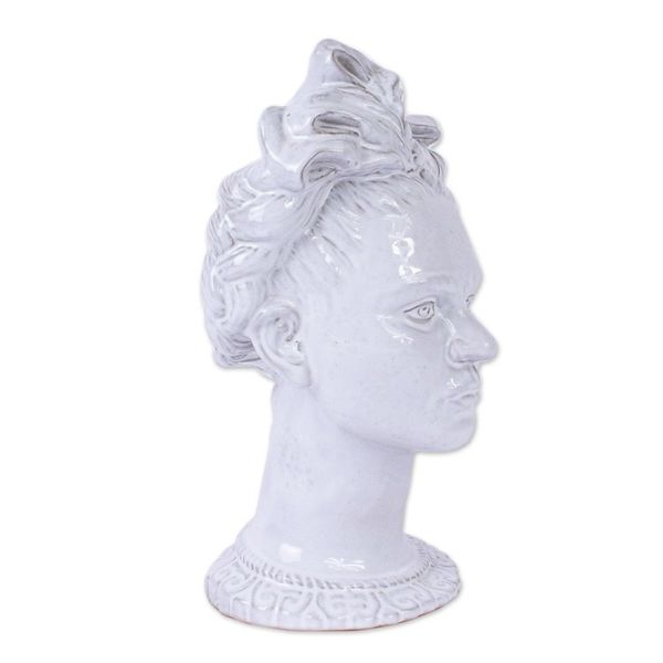 Alternate image for Mexico Signed Handcrafted White Ceramic Frida Kahlo Vase Portrait of Frida