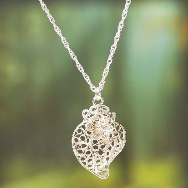 Alternate image for Colonial-Style Sterling Silver Filigree Heart Necklace Colonial Heart
