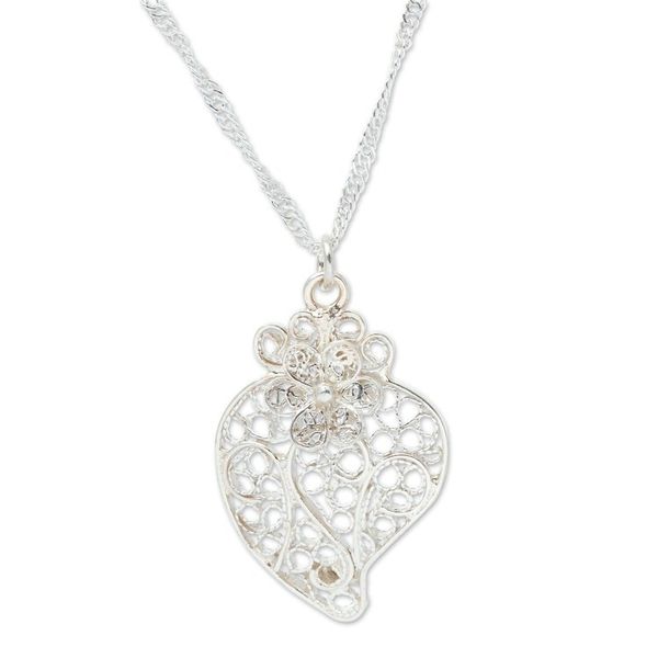 Alternate image for Colonial-Style Sterling Silver Filigree Heart Necklace Colonial Heart