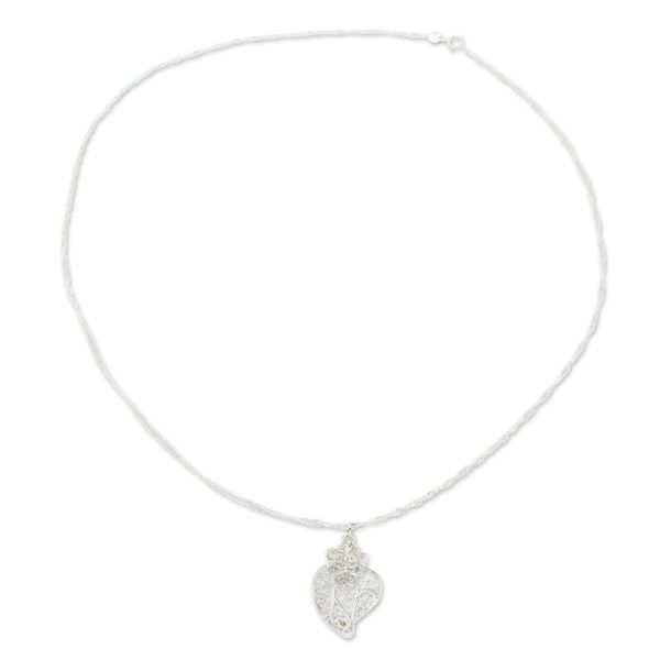 Alternate image for Colonial-Style Sterling Silver Filigree Heart Necklace Colonial Heart