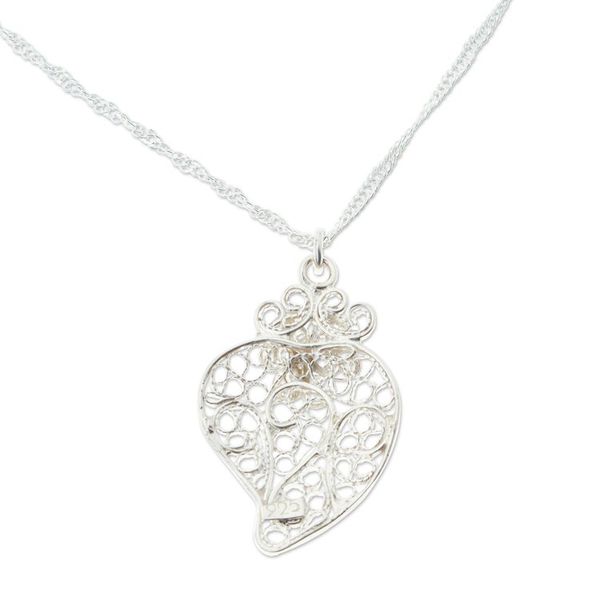 Alternate image for Colonial-Style Sterling Silver Filigree Heart Necklace Colonial Heart