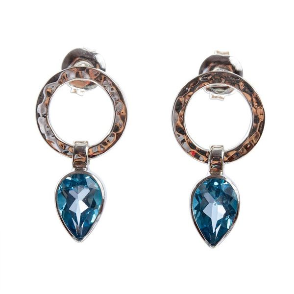 Alternate image for Hammered 950 Silver Blue Topaz Earrings Captive Sky