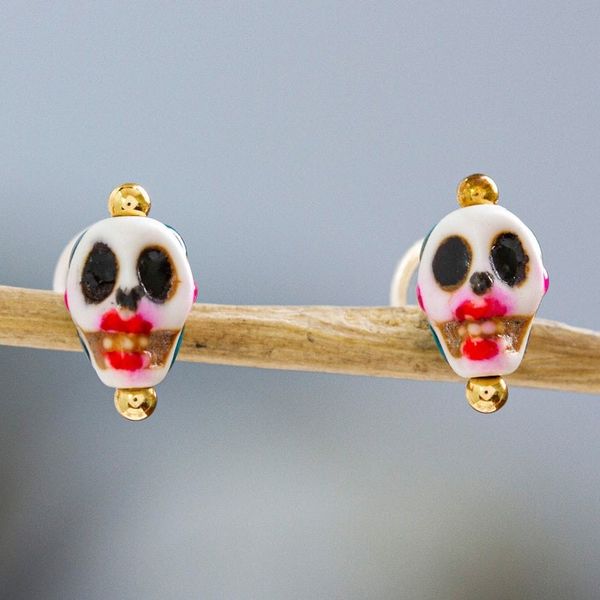 Alternate image for Skull Motif Stud Earrings Smiling Calavera