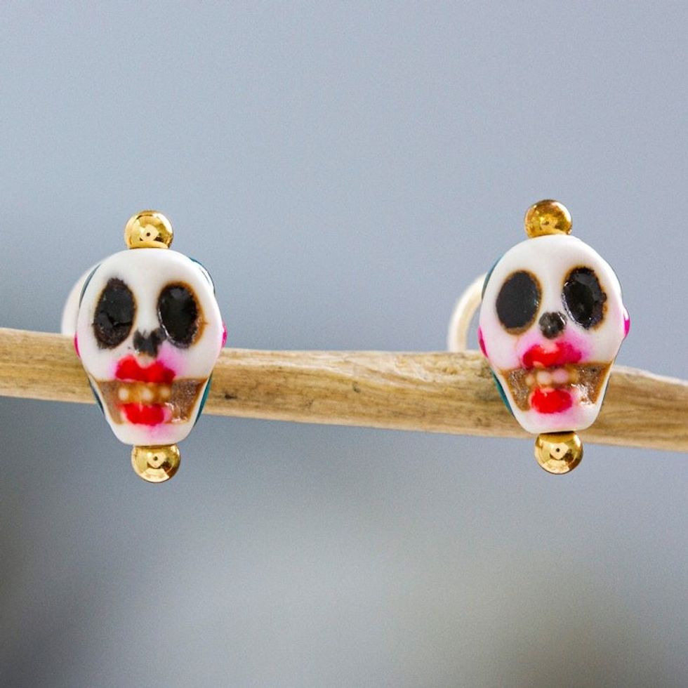 Skull Motif Stud Earrings 'Smiling Calavera'