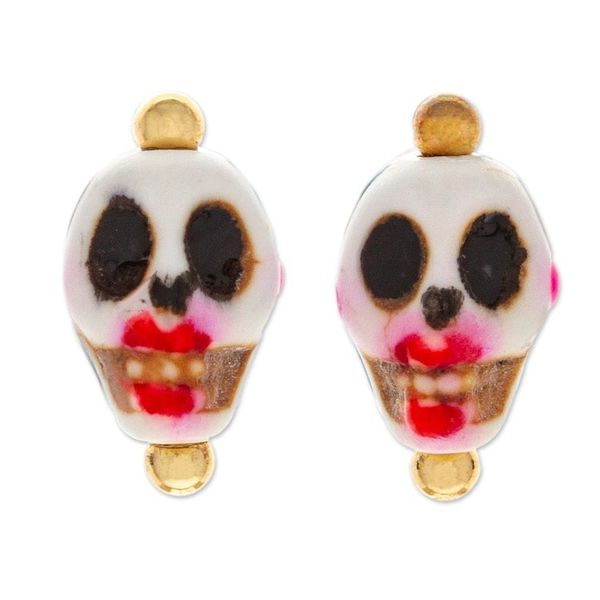 Alternate image for Skull Motif Stud Earrings Smiling Calavera