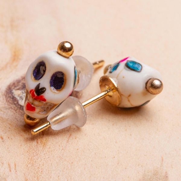 Alternate image for Skull Motif Stud Earrings Smiling Calavera
