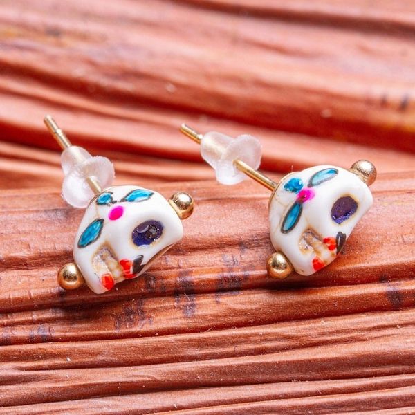 Alternate image for Skull Motif Stud Earrings Smiling Calavera