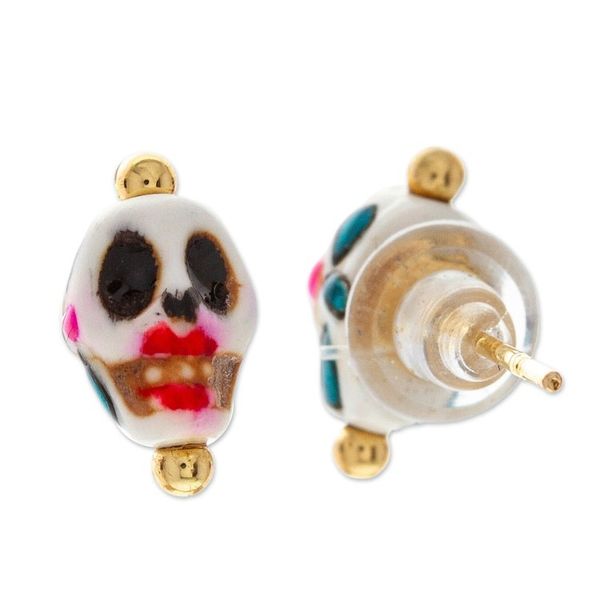 Alternate image for Skull Motif Stud Earrings Smiling Calavera