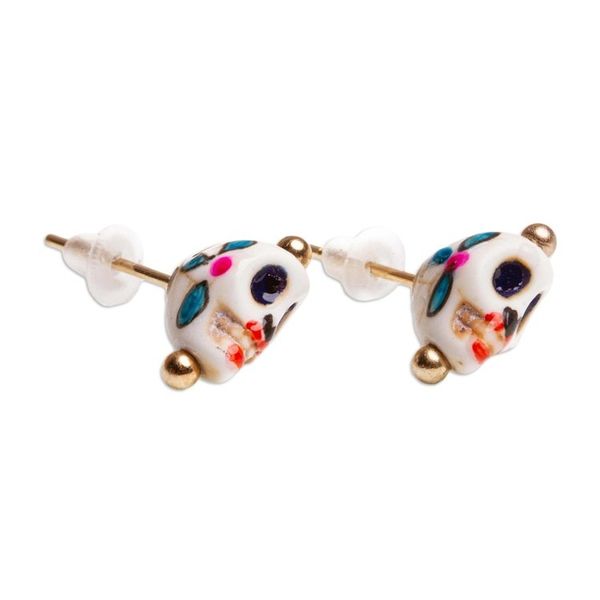 Alternate image for Skull Motif Stud Earrings Smiling Calavera