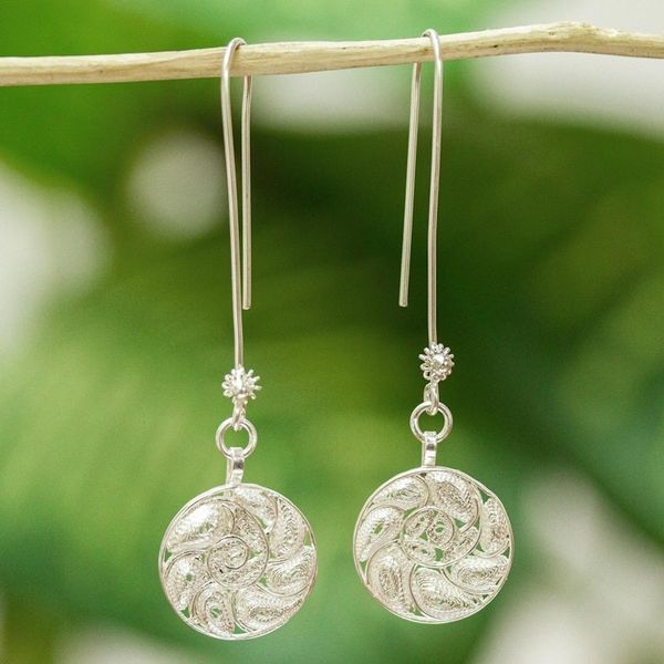 Alternate image for Filigree Silver Dangle Earrings Nautilus Treasure