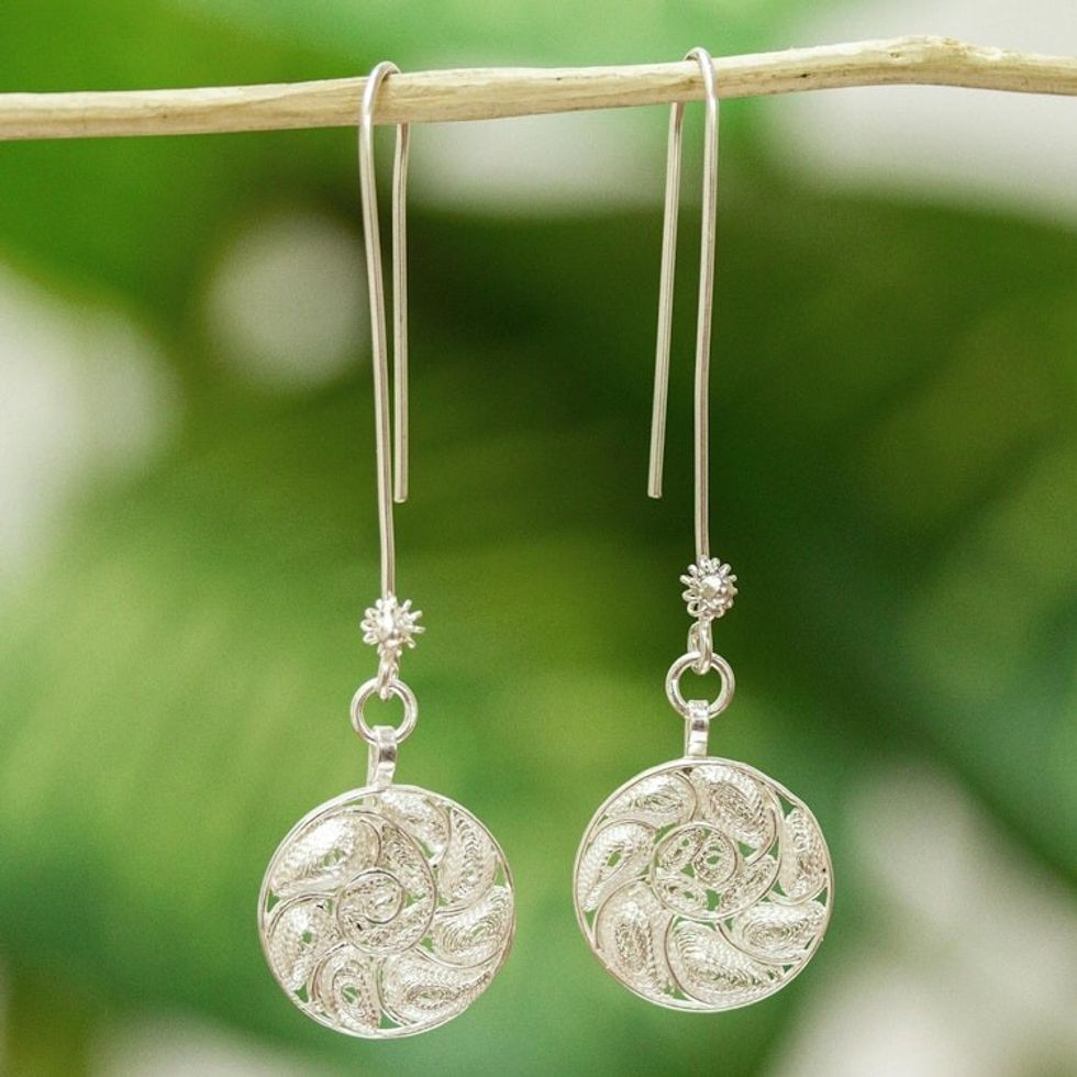 Filigree Silver Dangle Earrings 'Nautilus Treasure'