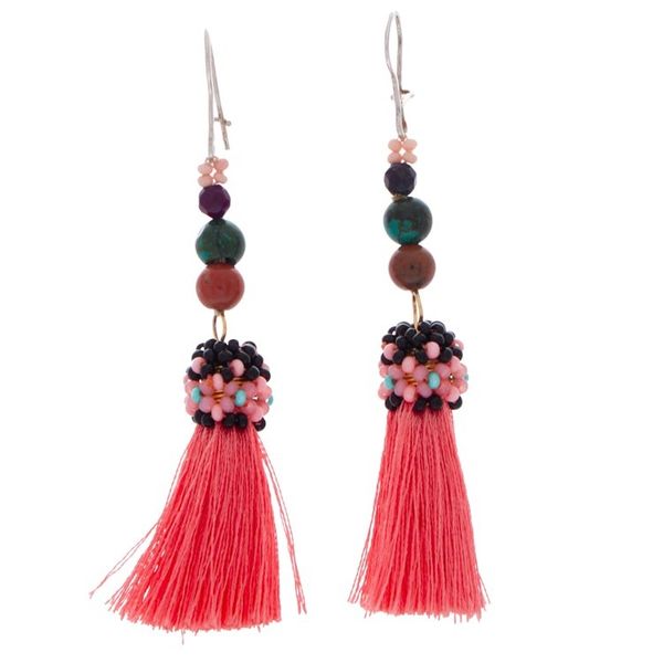 Alternate image for Handcrafted Agate Jasper Chrysocolla Pink Tassel Earrings Playful Pink