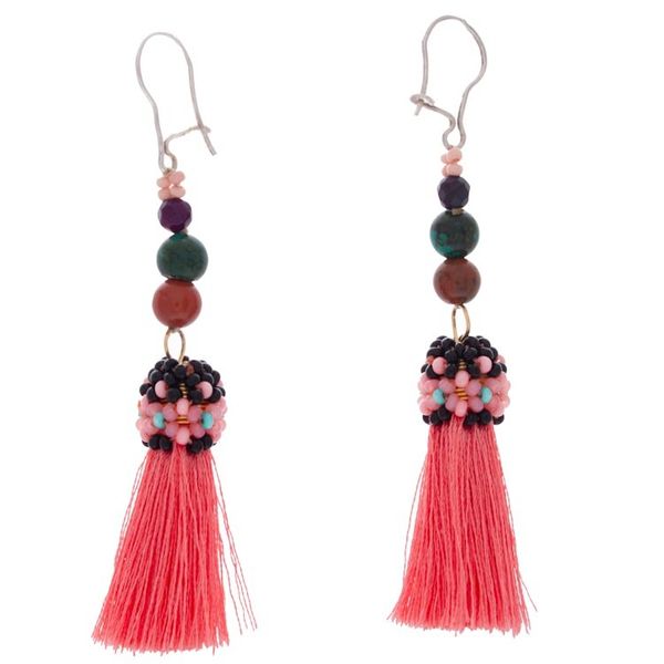 Alternate image for Handcrafted Agate Jasper Chrysocolla Pink Tassel Earrings Playful Pink
