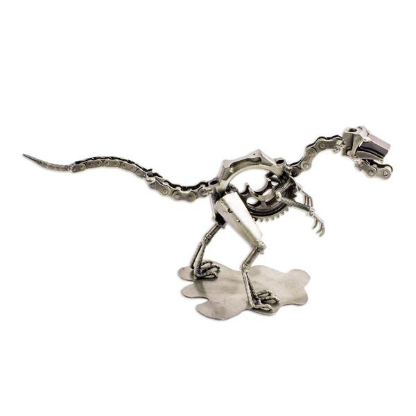 Alternate image for Velociraptor Dinosaur Recycled Metal Sculpture Rustic Velociraptor