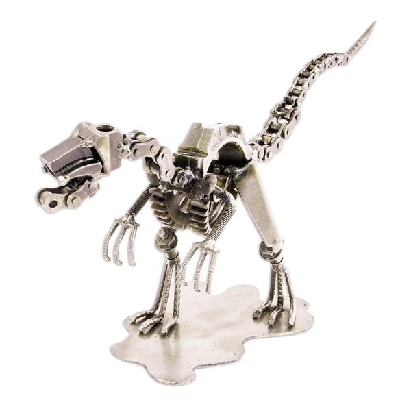 Alternate image for Velociraptor Dinosaur Recycled Metal Sculpture Rustic Velociraptor