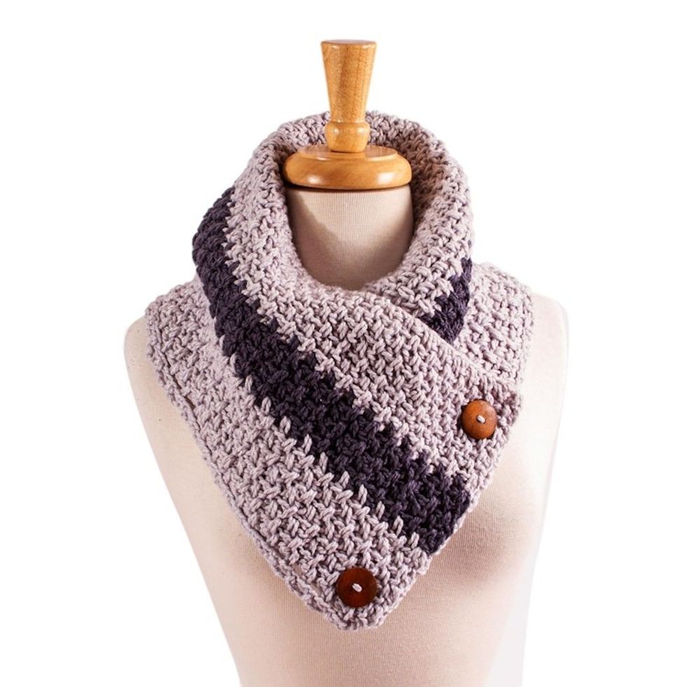 Cotton Blend Light Grey Neck Warmer From Mexico 'Autumn Skies'