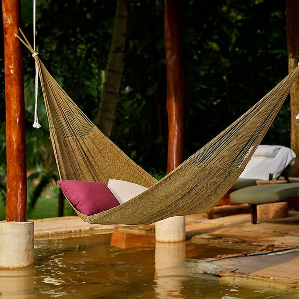 Hand Crafted Olive Cotton Rope Hammock Single 'Uxmal Olive'