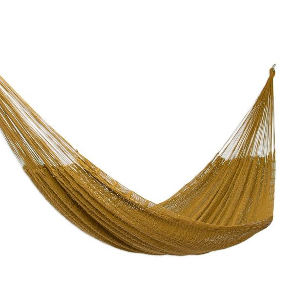 Alternate image for Hand Crafted Olive Cotton Rope Hammock Single Uxmal Olive