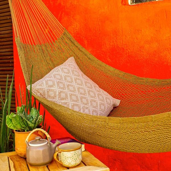 Alternate image for Hand Crafted Olive Cotton Rope Hammock Single Uxmal Olive