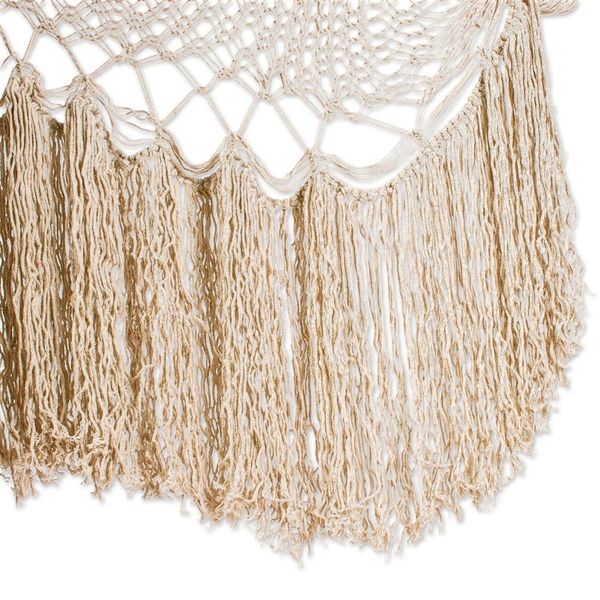 Alternate image for Ivory Fringed Cotton Rope Mayan Hammock Swing from Mexico Sea Breezes in Ivory