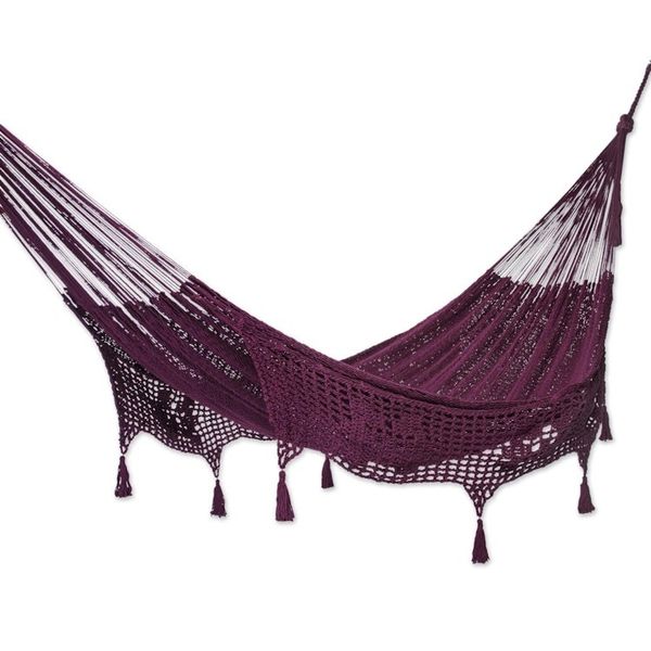 Alternate image for Burgundy Tasseled Cotton Hammock Triple from Mexico Veranda in Bordeaux