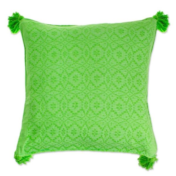 Alternate image for Bright Green Hand Woven Cotton Cushion Cover Oaxaca Diamonds in Lime