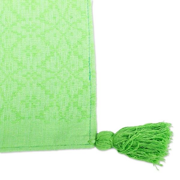 Alternate image for Bright Green Hand Woven Cotton Cushion Cover Oaxaca Diamonds in Lime