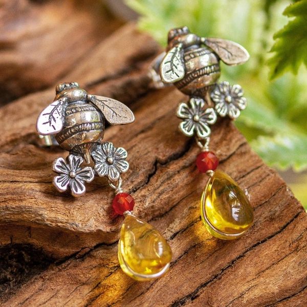Alternate image for Bee-Themed Amber Dangle Earrings from Mexico Golden Bees