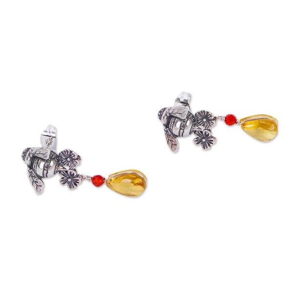 Alternate image for Bee-Themed Amber Dangle Earrings from Mexico Golden Bees