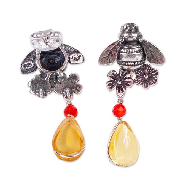 Alternate image for Bee-Themed Amber Dangle Earrings from Mexico Golden Bees