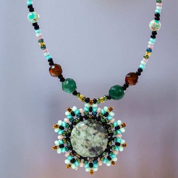 Alternate image for Agate Chrysocolla and Glass Beaded Necklace from Mexico Night Sun