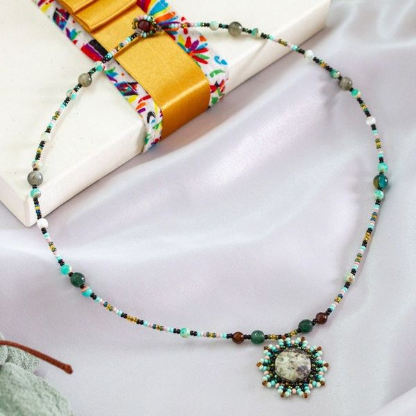 Alternate image for Agate Chrysocolla and Glass Beaded Necklace from Mexico Night Sun