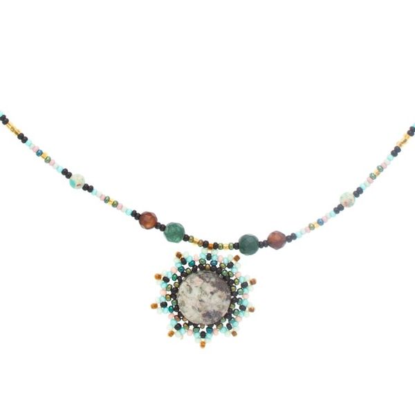 Alternate image for Agate Chrysocolla and Glass Beaded Necklace from Mexico Night Sun