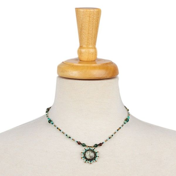 Alternate image for Agate Chrysocolla and Glass Beaded Necklace from Mexico Night Sun