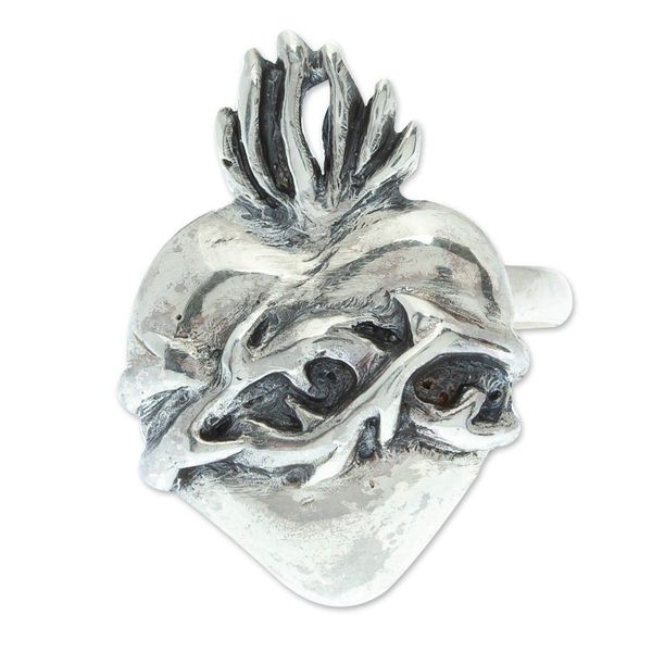 Alternate image for Heart of Jesus Sterling Silver Cocktail Ring from Mexico Blessed Heart