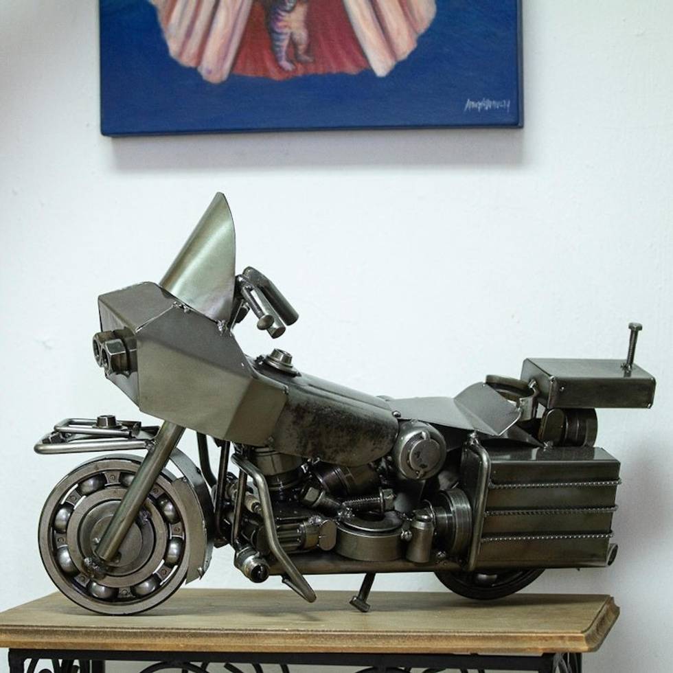 Eco-Friendly Recycled Metal Motorcycle Sculpture 'Rustic Motorcycle'