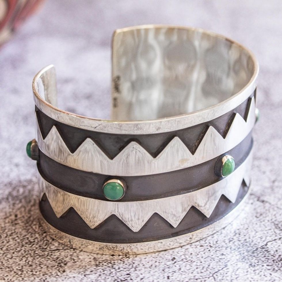 Handmade Sterling Silver And Turquoise Bracelet From Mexico 'Angeles'