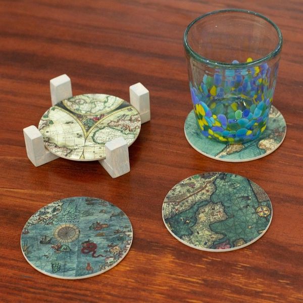 Alternate image for Decoupage Coasters and Holder with Africa Maps Set of 4 Old Africa