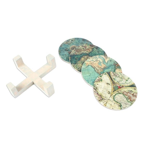 Alternate image for Decoupage Coasters and Holder with Africa Maps Set of 4 Old Africa