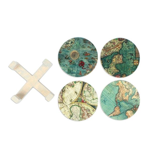 Alternate image for Decoupage Coasters and Holder with Africa Maps Set of 4 Old Africa