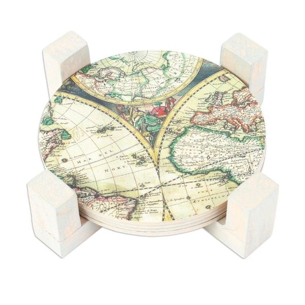Alternate image for Decoupage Coasters and Holder with Africa Maps Set of 4 Old Africa