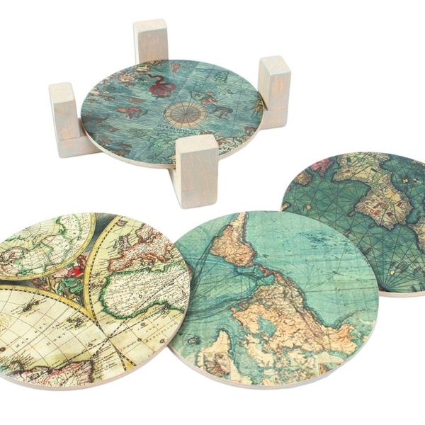 Alternate image for Decoupage Coasters and Holder with Africa Maps Set of 4 Old Africa