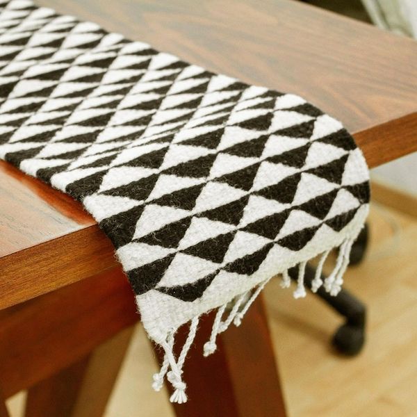 Alternate image for Black and Ecru Triangle Motif Table Runner 39 Inch Mountains of Teotitln