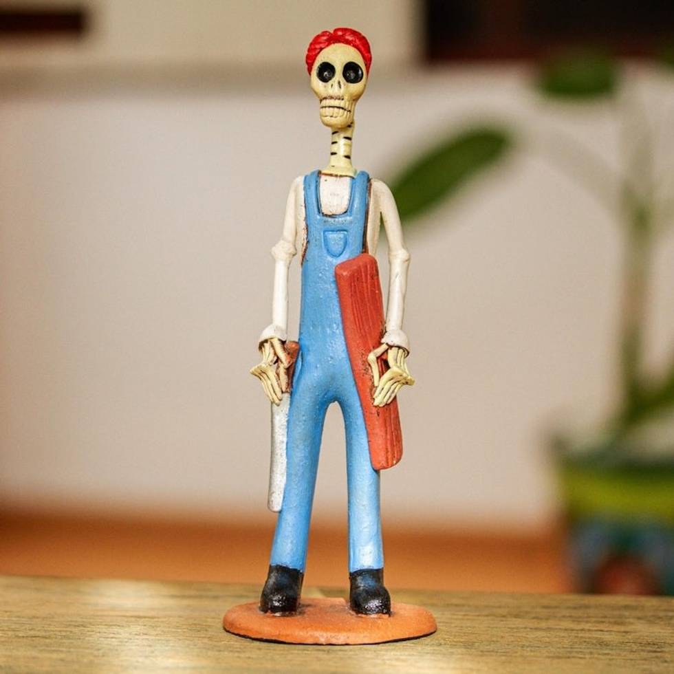 Hand Painted Ceramic Catrin Sculpture 'Carpenter Catrin'