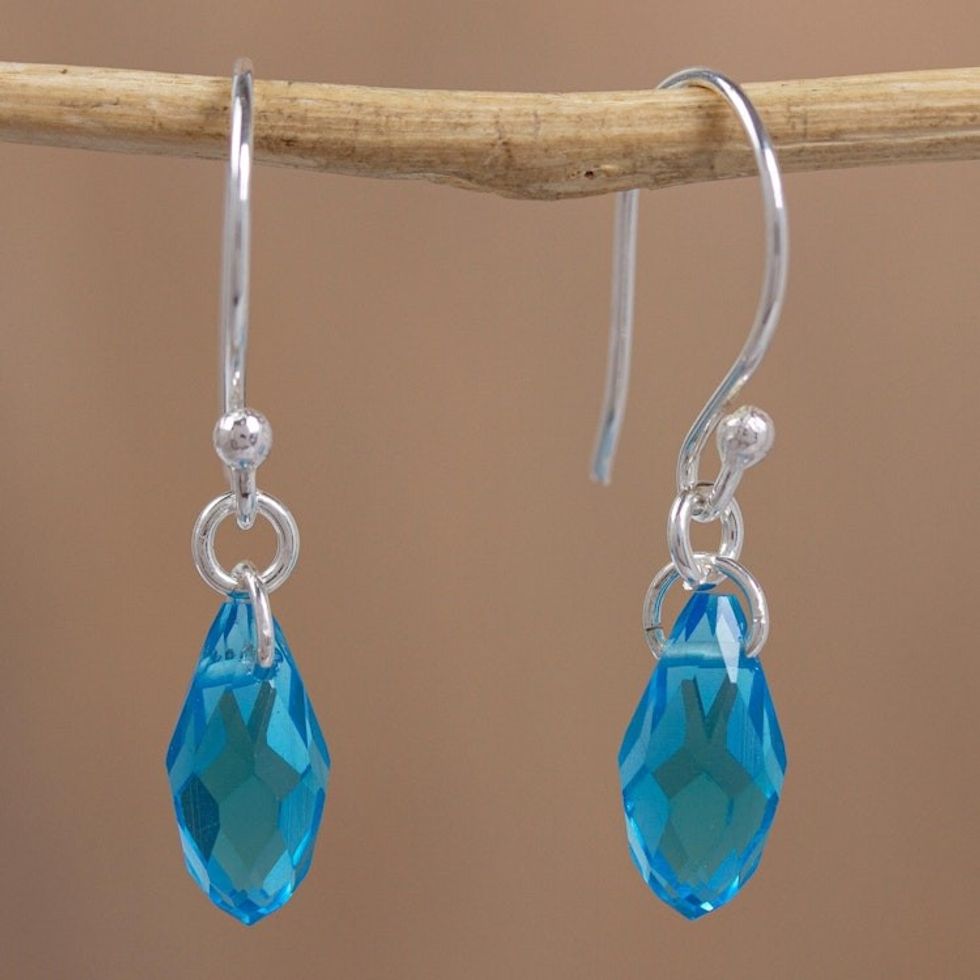 Sterling Silver Earrings with Crystal Beads 'Perfectly Blue'
